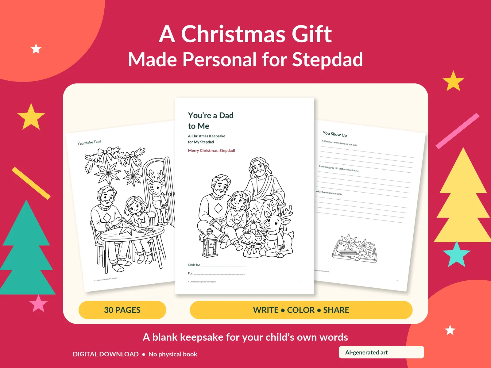 Actual Etsy preview of You're a Dad to Me, showing the Nordic Christmas Stepdad keepsake and sample pages.